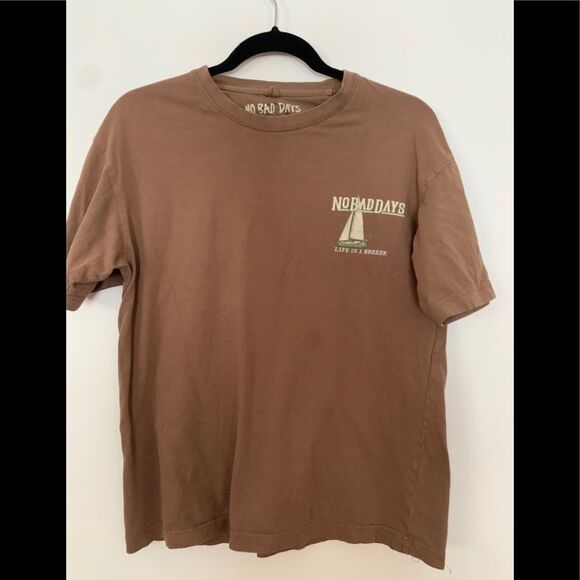 No Bad Days brown short sleeve shirt, great condition, palm trees on the back, S - Picture 1 of 6